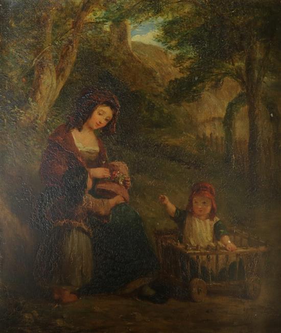 After Frederick Goodall Mother and children in woodland 8.5 x 7in.